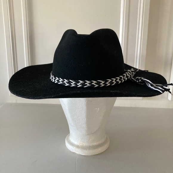 NWT Mossant Free People Wild Heart Braided Trim Black Felt Hat Sz M main image 9